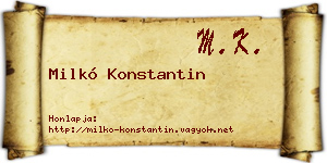 Milkó Konstantin névjegykártya